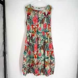 Alquema Smash Pocket Midi Dress Crinkle Toucan Teach Art to Wear Sz 2 (10-14)